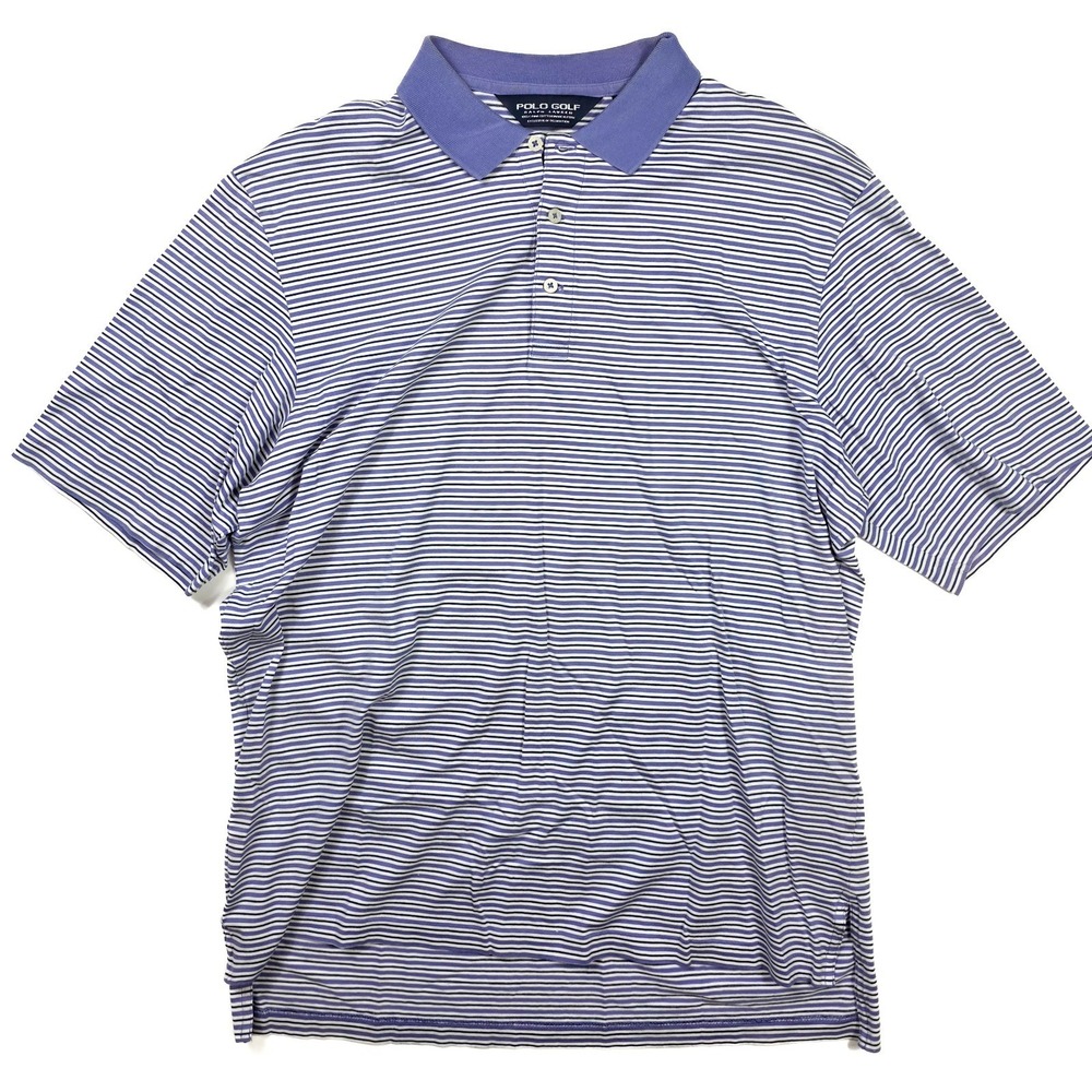 Polo Golf Ralph Lauren Blue White Pin Striped Pima Cotton S/S Polo Men's Size M